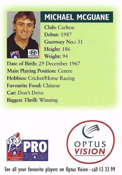1996-97 Optus Vision Pro Squad #20 Michael McGuane Back